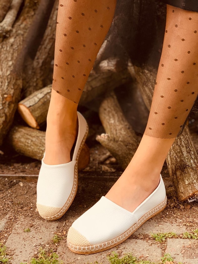 Beyaz Deri (Heyz) Kadın Espadril