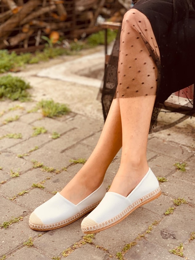 Beyaz Deri (Heyz) Kadın Espadril