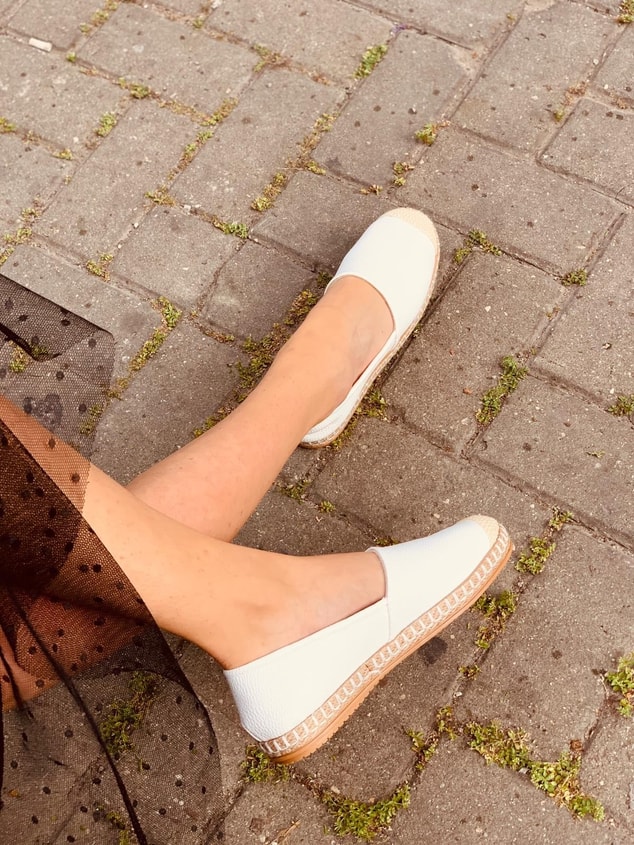 Beyaz Deri (Heyz) Kadın Espadril