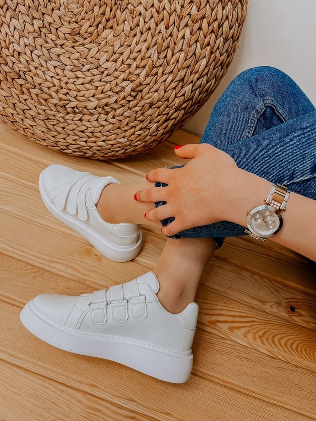 Beyaz Deri (Montana) Kadın Cırtlı Sneakers
