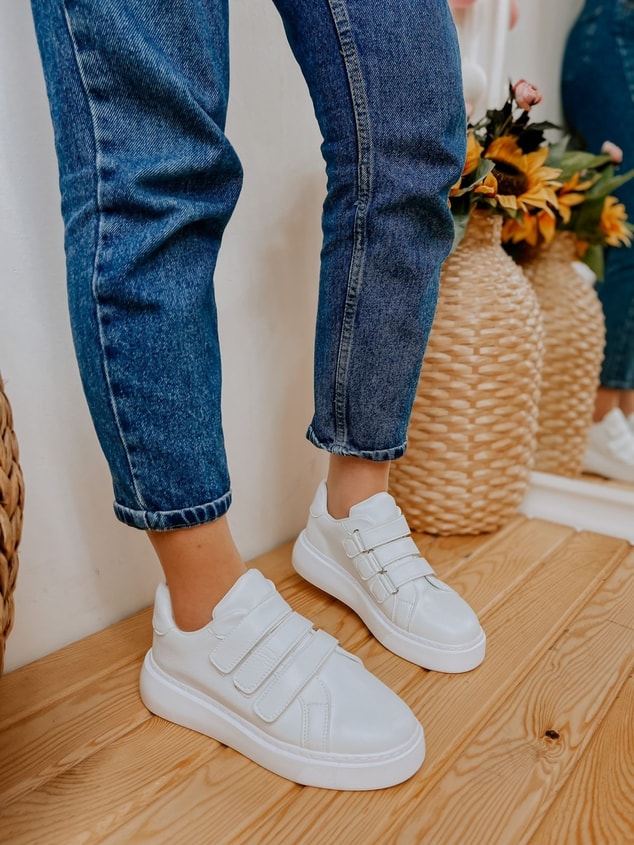Beyaz Deri (Montana) Kadın Cırtlı Sneakers