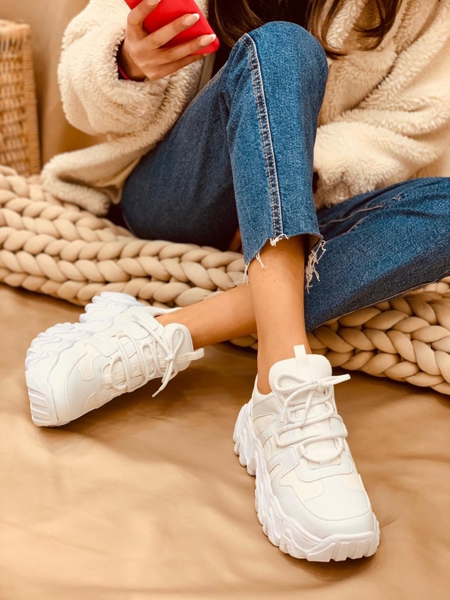 Beyaz Deri (Ripple) Kadın Bağcıklı Sneakers