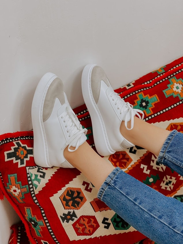 Beyaz Gri (Chicago) Kadın Bağcıklı Sneakers