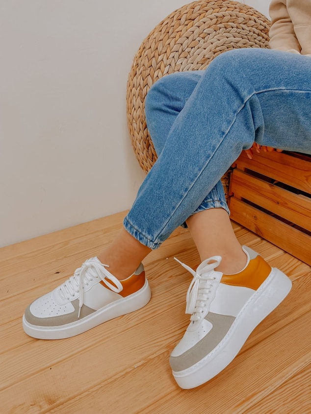 Beyaz Gri (Utah) Kadın Bağcıklı Sneakers