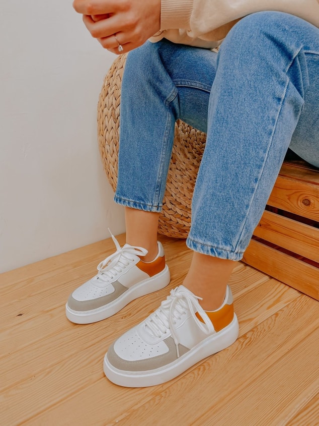 Beyaz Gri (Utah) Kadın Bağcıklı Sneakers