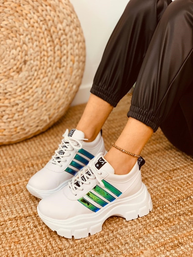 Beyaz-Hologram (Teddy) Kadın Spor Ayakkabı Sneakers