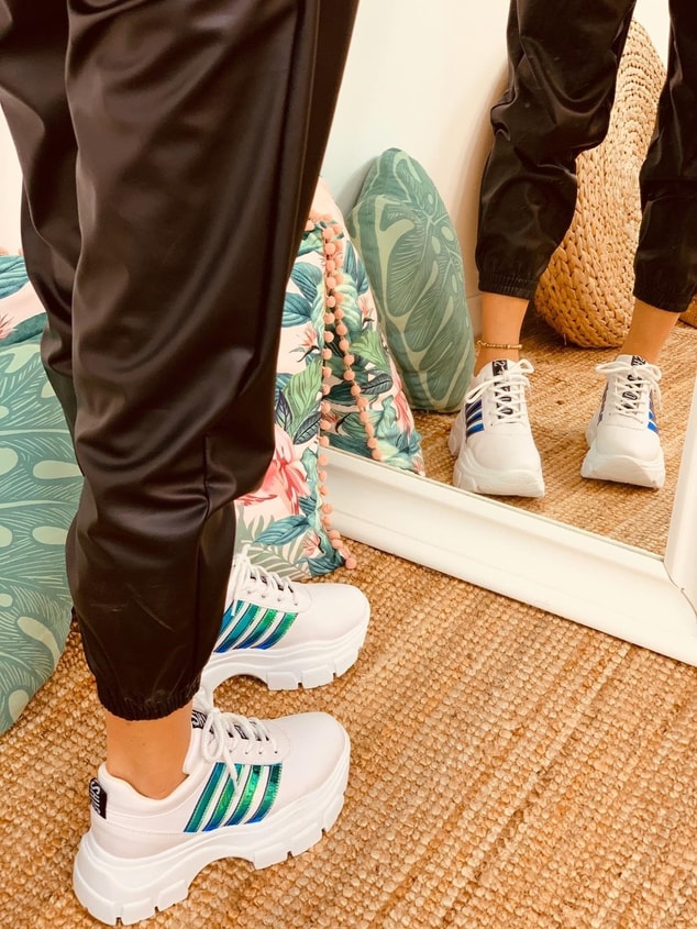 Beyaz-Hologram (Teddy) Kadın Spor Ayakkabı Sneakers
