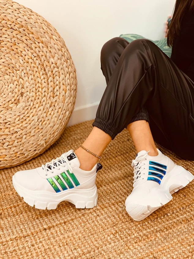 Beyaz-Hologram (Teddy) Kadın Spor Ayakkabı Sneakers
