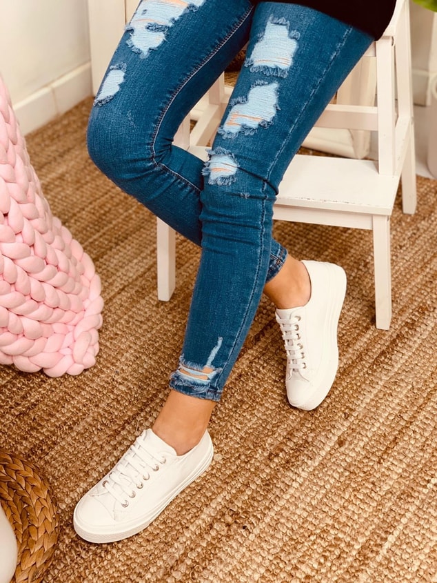 Beyaz Keten (Daniel) Kadın Yüksek Tabanlı Sneakers