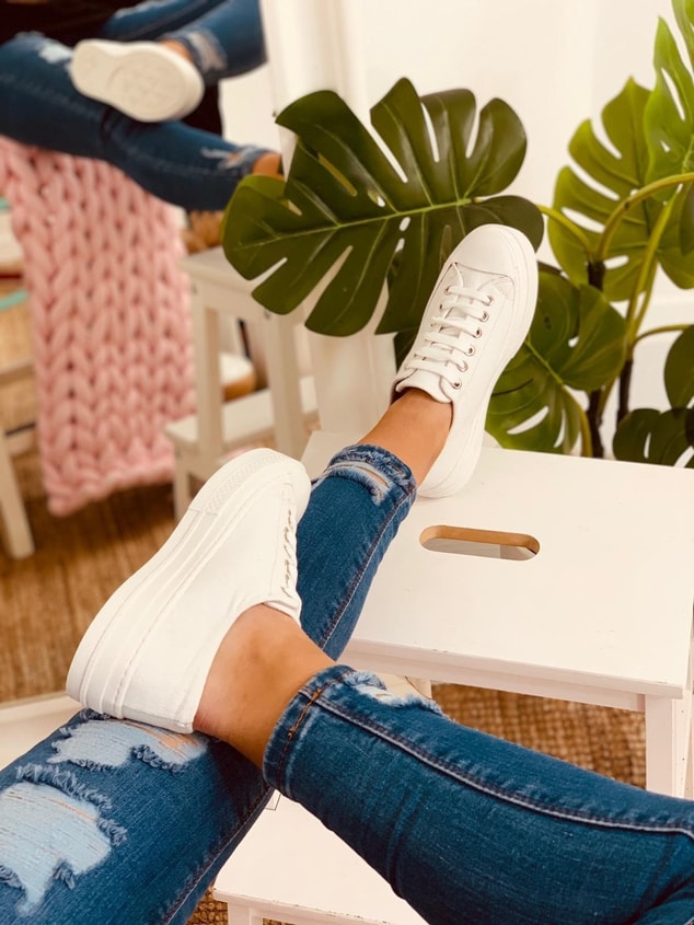 Beyaz Keten (Daniel) Kadın Yüksek Tabanlı Sneakers