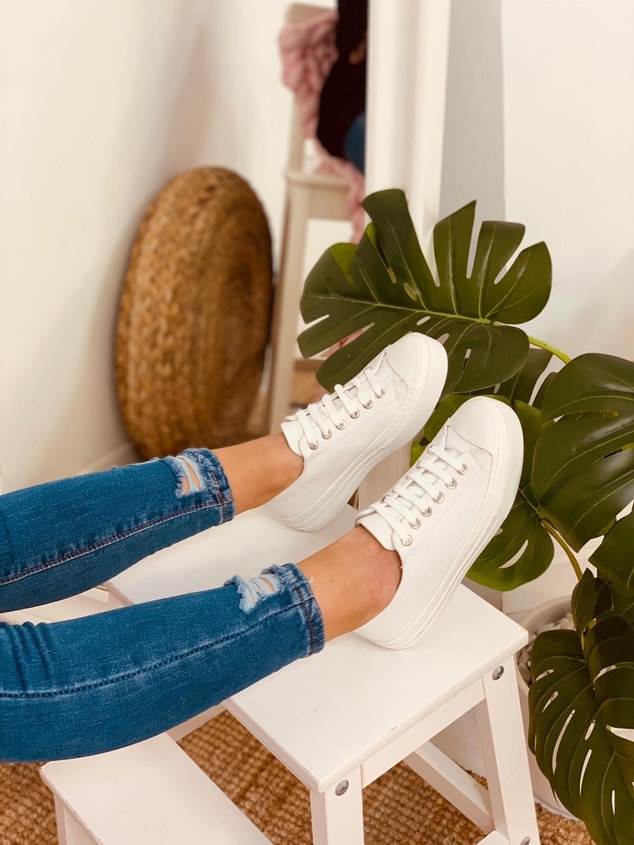 Beyaz Keten (Daniel) Kadın Yüksek Tabanlı Sneakers