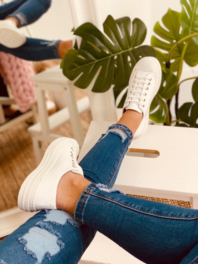 Beyaz Kırışık Rugan (Daniel) Kadın Yüksek Tabanlı Sneakers