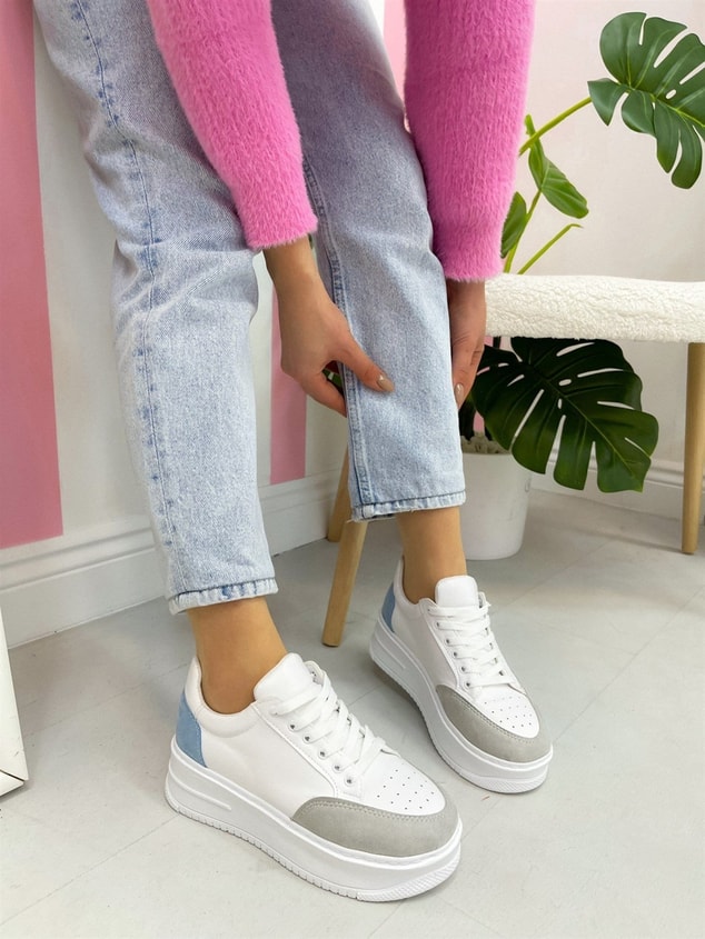 Beyaz Mavi (Daily) Kadın Bağcıklı Sneakers