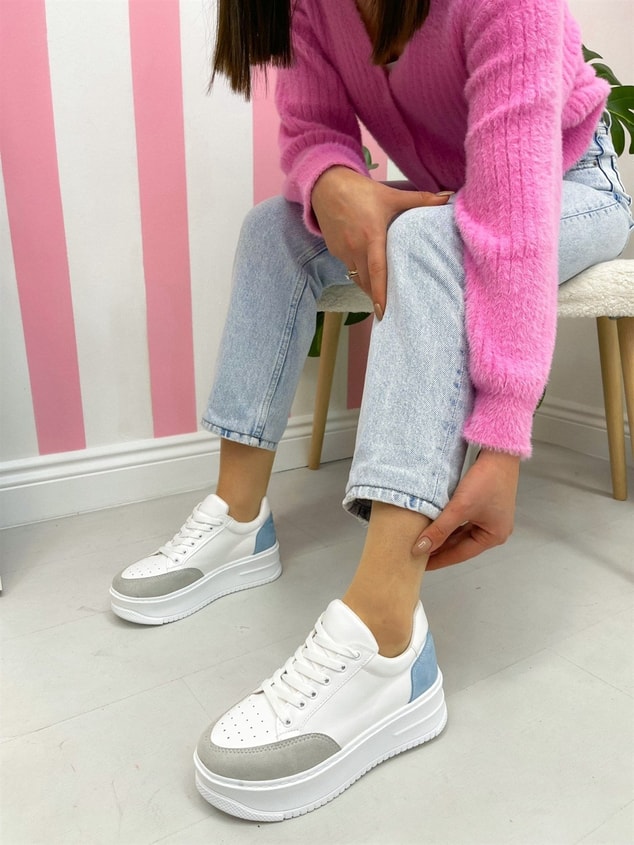 Beyaz Mavi (Daily) Kadın Bağcıklı Sneakers