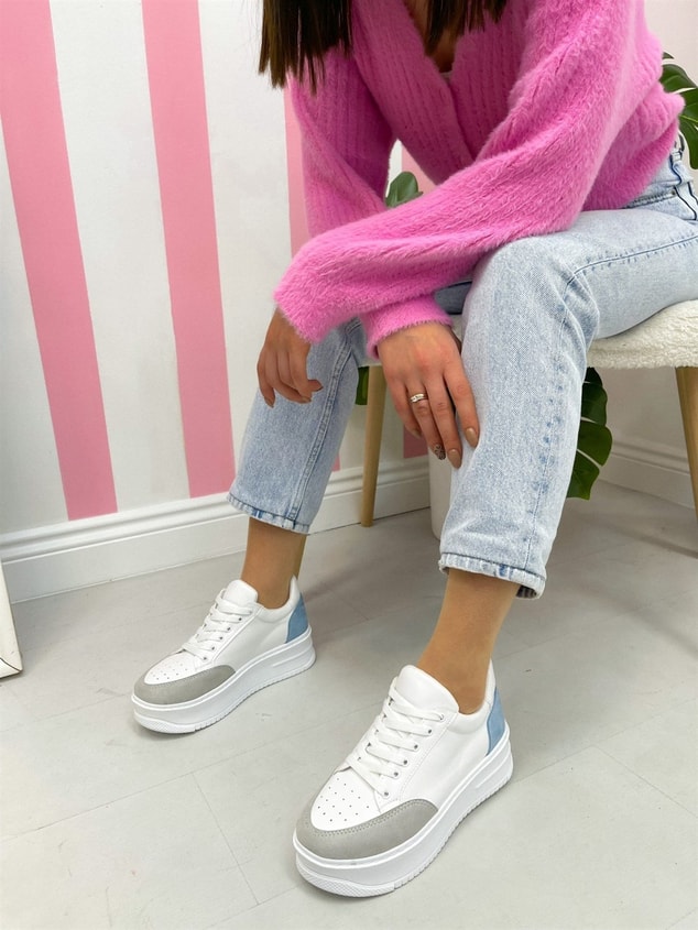 Beyaz Mavi (Daily) Kadın Bağcıklı Sneakers