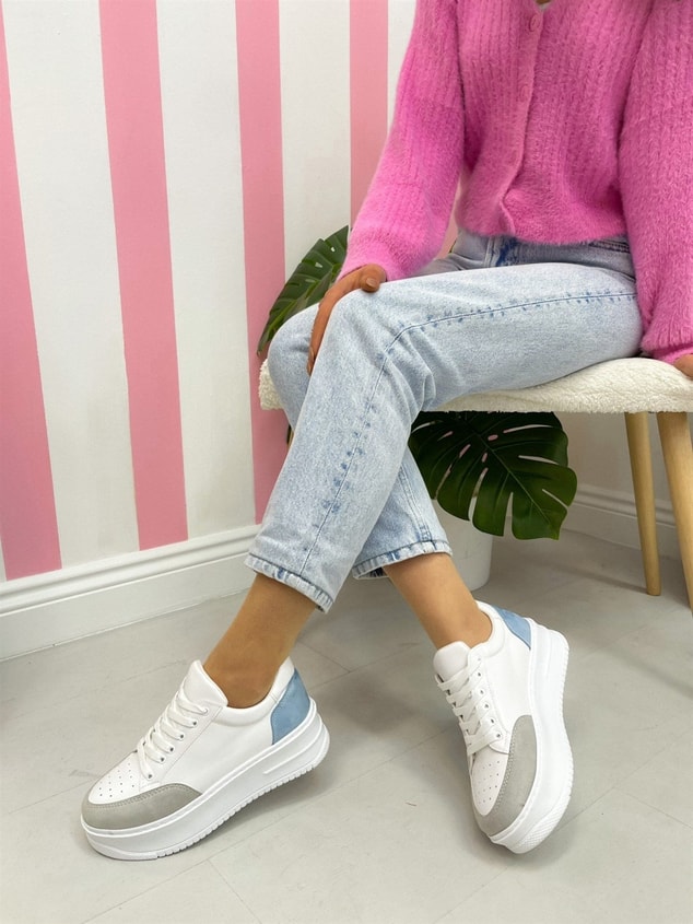 Beyaz Mavi (Daily) Kadın Bağcıklı Sneakers
