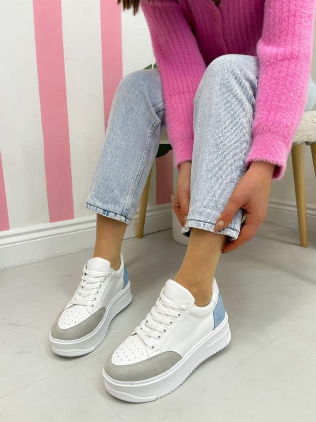 Beyaz Mavi (Daily) Kadın Bağcıklı Sneakers