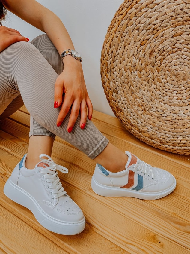 Beyaz Mavi (Walker) Kadın Bağcıklı Sneakers