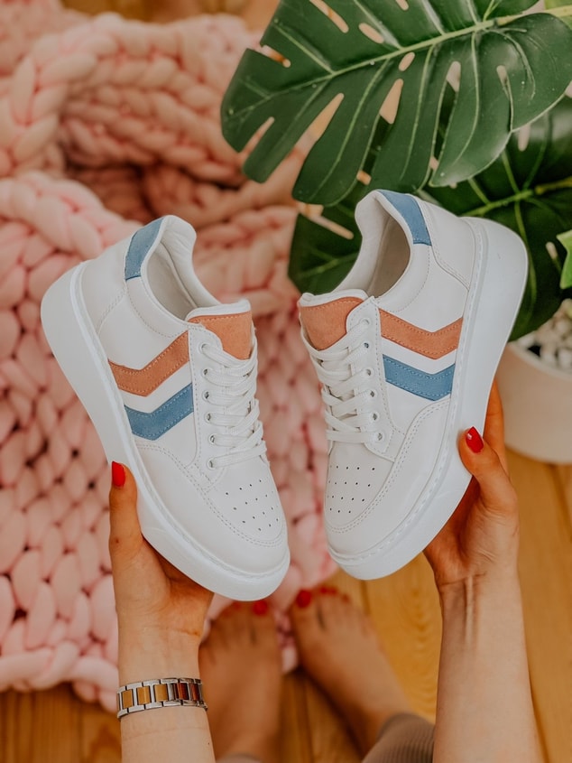 Beyaz Mavi (Walker) Kadın Bağcıklı Sneakers