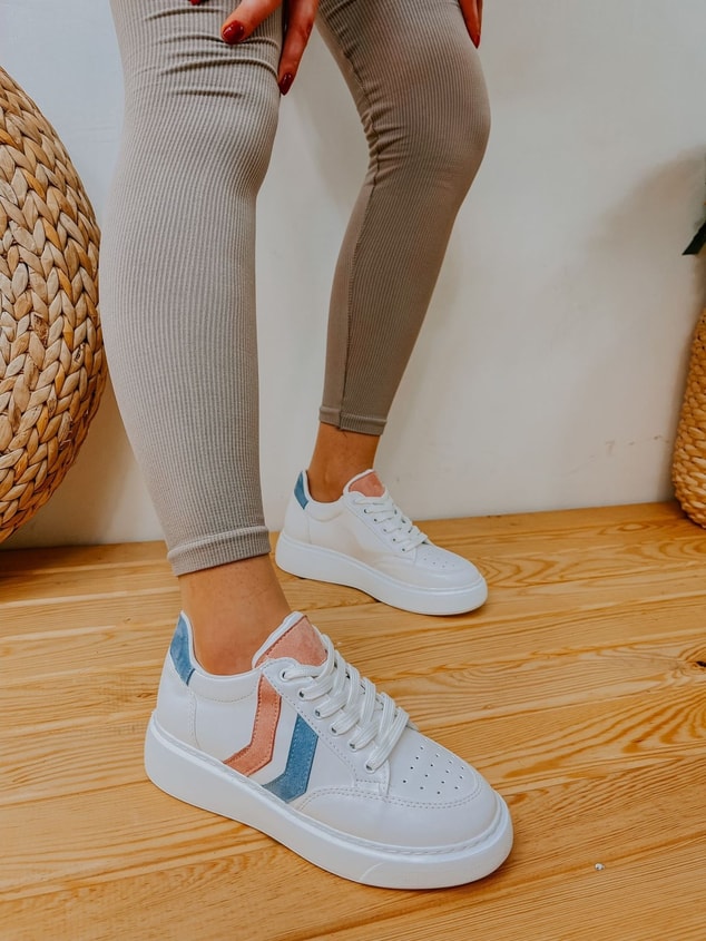 Beyaz Mavi (Walker) Kadın Bağcıklı Sneakers