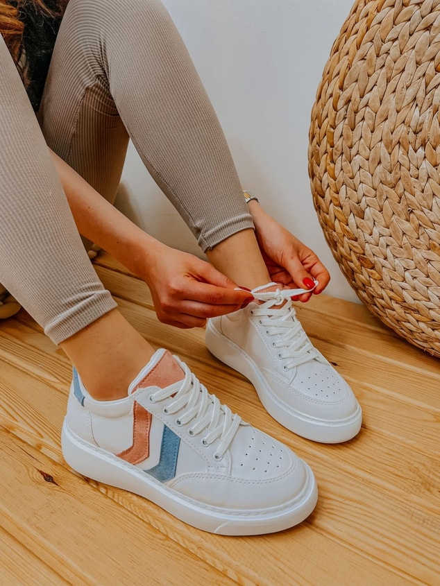 Beyaz Mavi (Walker) Kadın Bağcıklı Sneakers