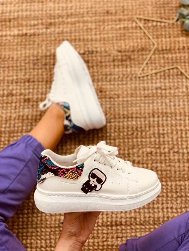 Beyaz Piton (Carl) Spor Ayakkabı (Thor) Kadın Sneakers