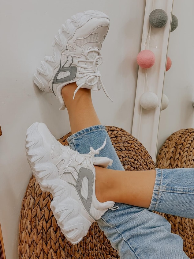 Beyaz Reflektör (Ripple) Kadın Bağcıklı Sneakers