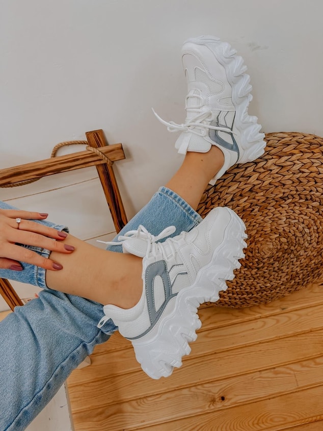 Beyaz Reflektör (Ripple) Kadın Bağcıklı Sneakers