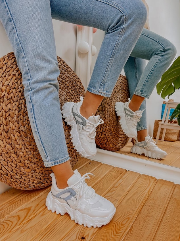 Beyaz Reflektör (Ripple) Kadın Bağcıklı Sneakers