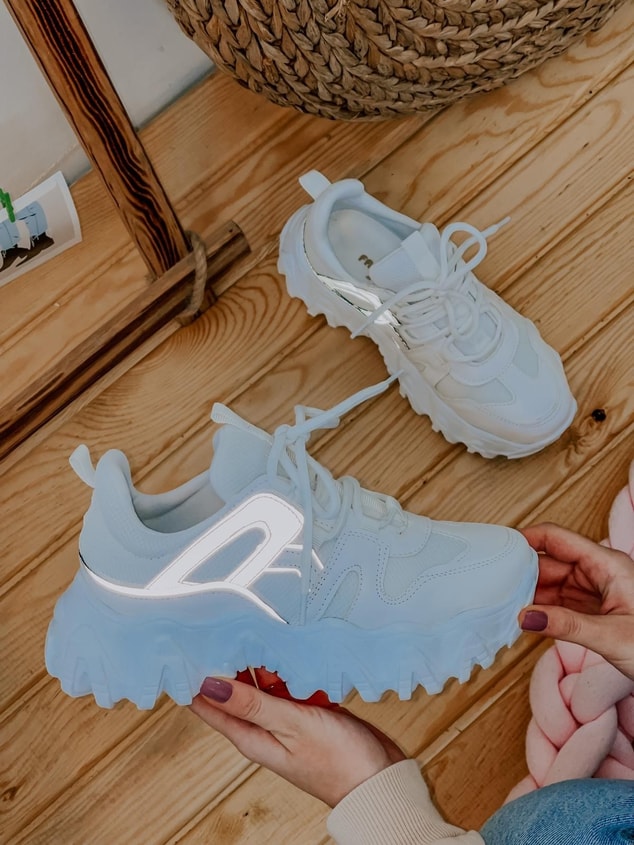 Beyaz Reflektör (Ripple) Kadın Bağcıklı Sneakers