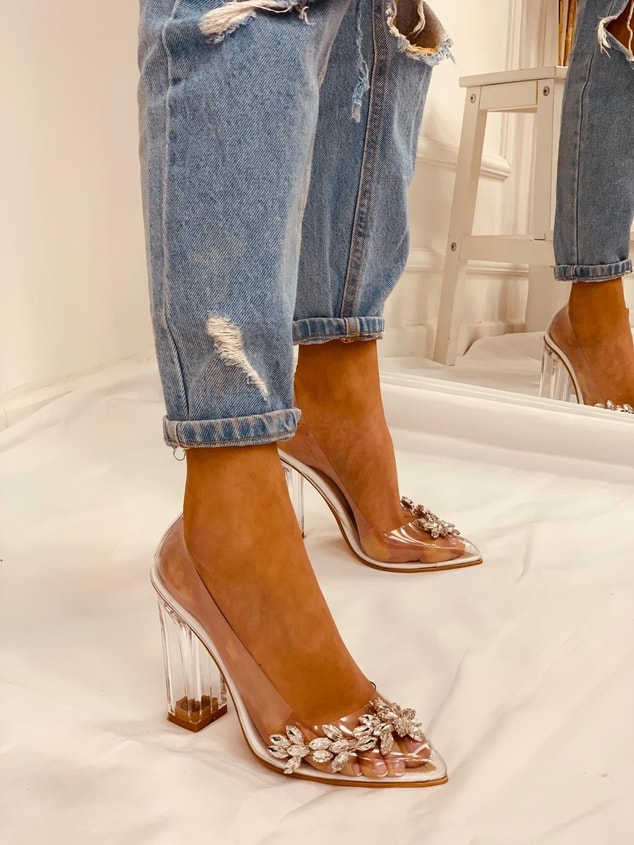 Beyaz Şeffaf (Silver) Büyük Numara Kadın Stiletto