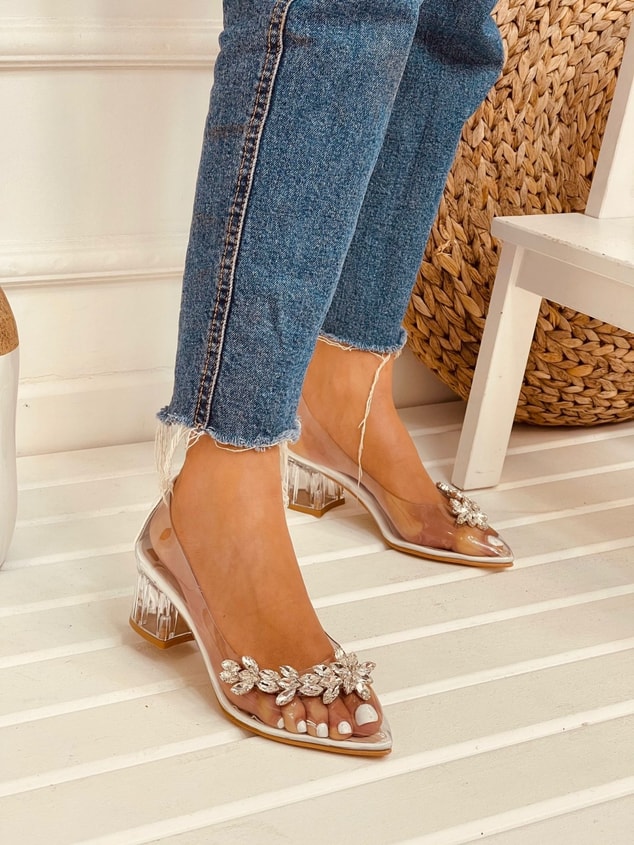 Beyaz Şeffaf (Silver Mini) Taş Detay Kadın Stiletto