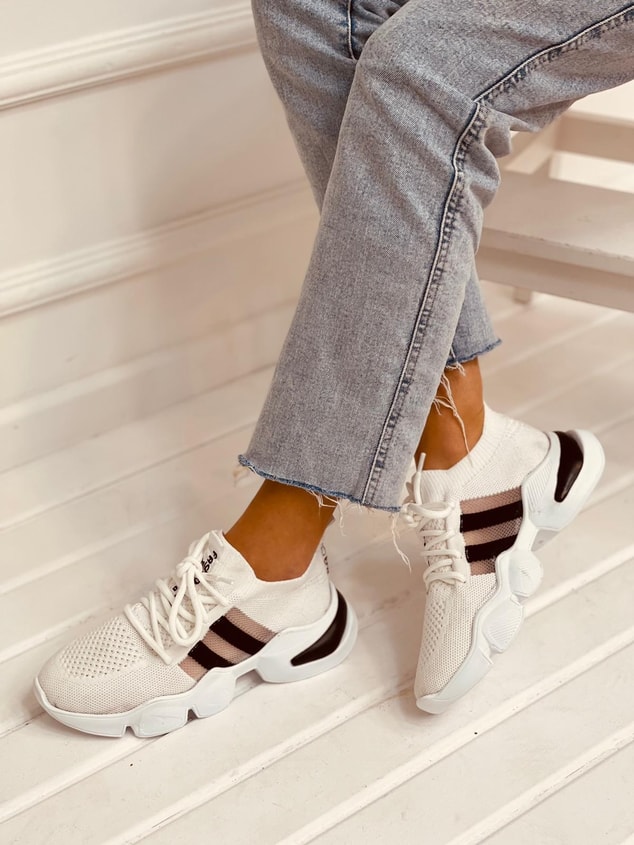 Beyaz-Siyah Triko (Cool) Kadın Sneakers