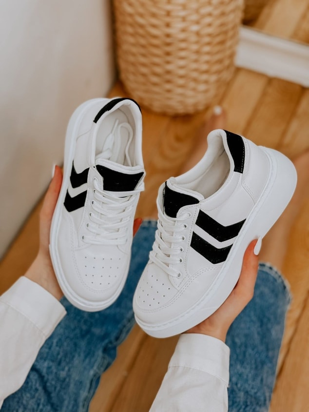 Beyaz Siyah (Walker) Kadın Bağcıklı Sneakers