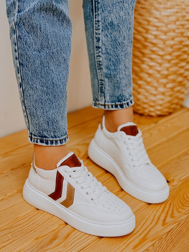 Beyaz Taba (Walker) Kadın Bağcıklı Sneakers
