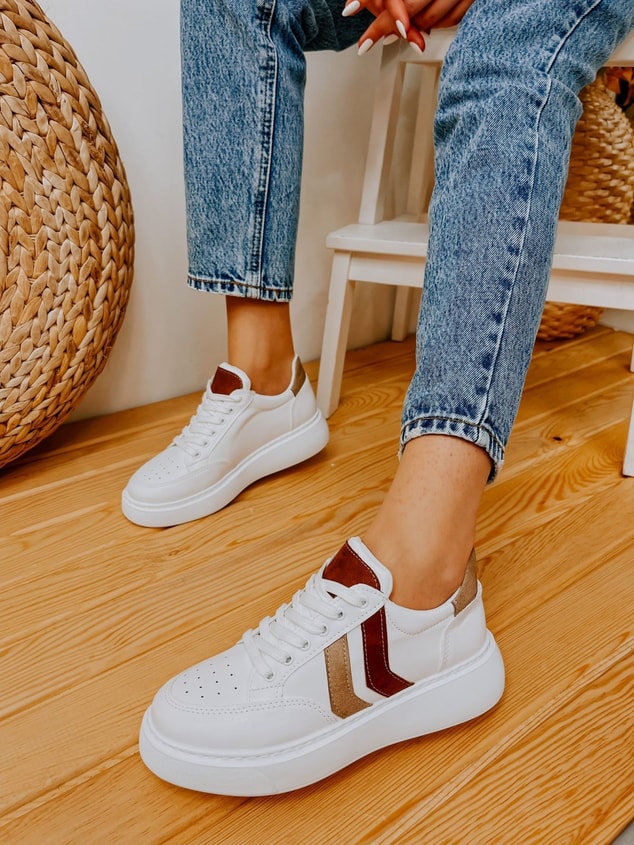 Beyaz Taba (Walker) Kadın Bağcıklı Sneakers