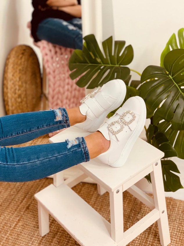 Beyaz Taşlı Spor Ayakkabı (Thor Plus) Kadın Sneakers