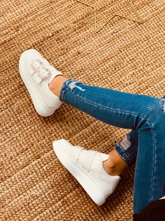 Beyaz Taşlı Spor Ayakkabı (Thor Plus) Kadın Sneakers
