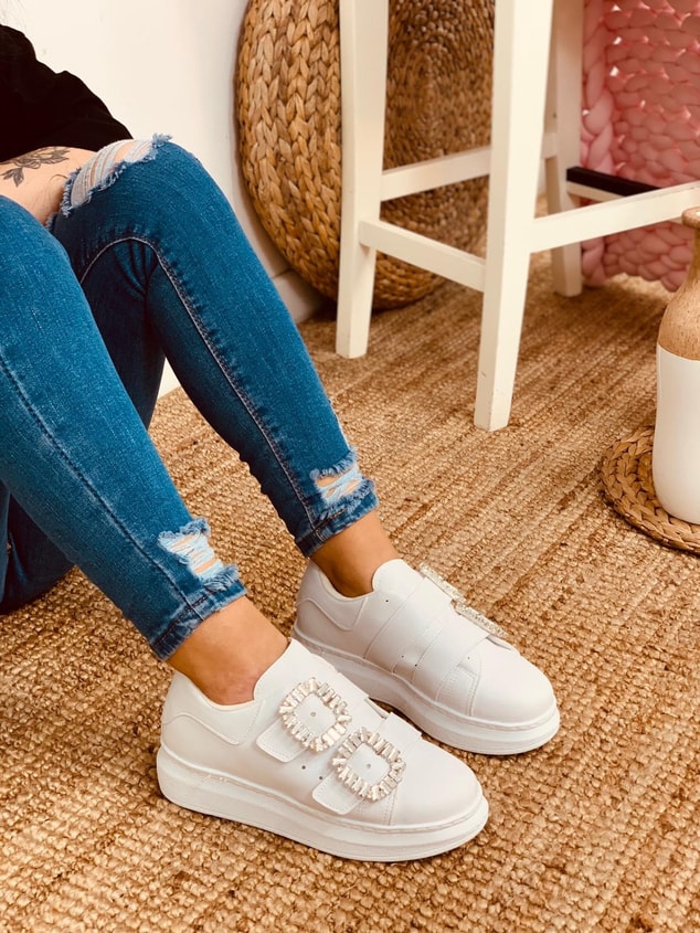 Beyaz Taşlı Spor Ayakkabı (Thor Plus) Kadın Sneakers