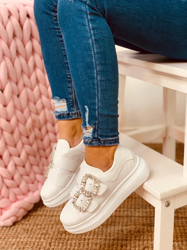 Beyaz Taşlı Spor Ayakkabı (Thor Plus) Kadın Sneakers