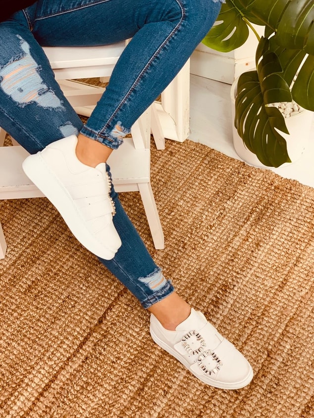 Beyaz Taşlı Spor Ayakkabı (Thor Plus) Kadın Sneakers