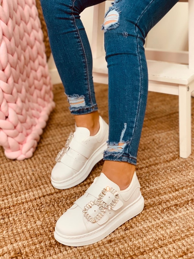 Beyaz Taşlı Spor Ayakkabı (Thor Plus) Kadın Sneakers