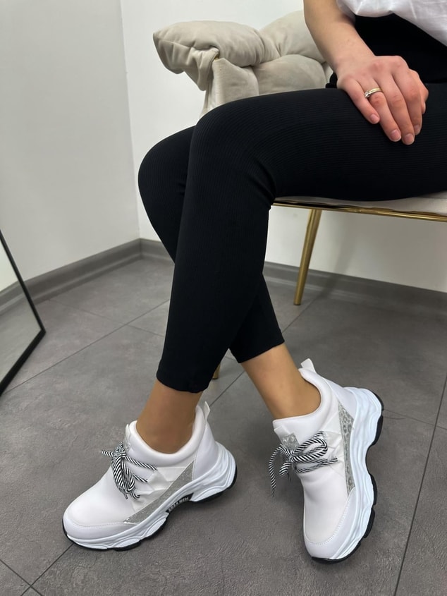 Beyaz Triko (Odette) Kadın Gizli Topuklu Bağcıklı Sneakers