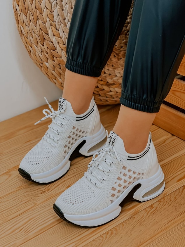 Beyaz Triko (Stan) Kadın Bağcıklı Sneakers