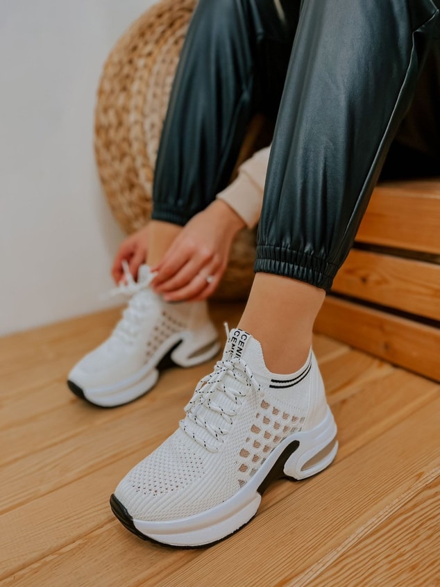 Beyaz Triko (Stan) Kadın Bağcıklı Sneakers
