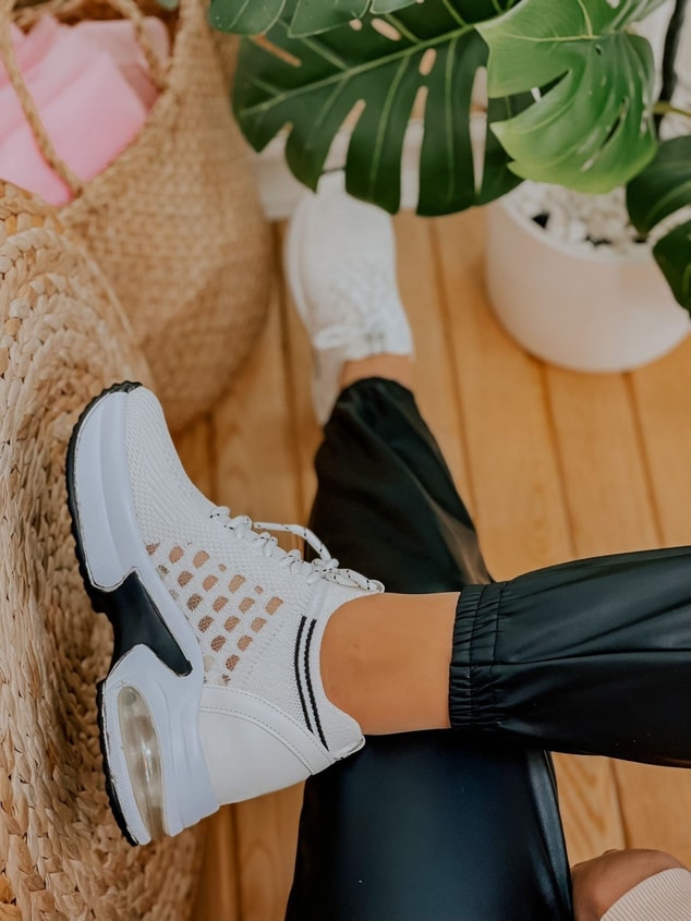 Beyaz Triko (Stan) Kadın Bağcıklı Sneakers