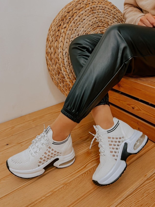 Beyaz Triko (Stan) Kadın Bağcıklı Sneakers