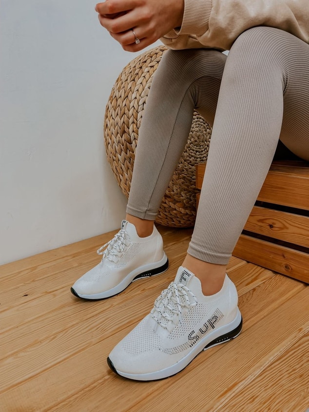Beyaz Triko (Sup) Taş Detay Kadın Bağcıklı Sneakers