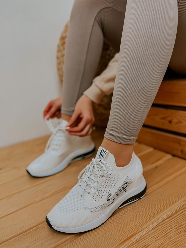 Beyaz Triko (Sup) Taş Detay Kadın Bağcıklı Sneakers
