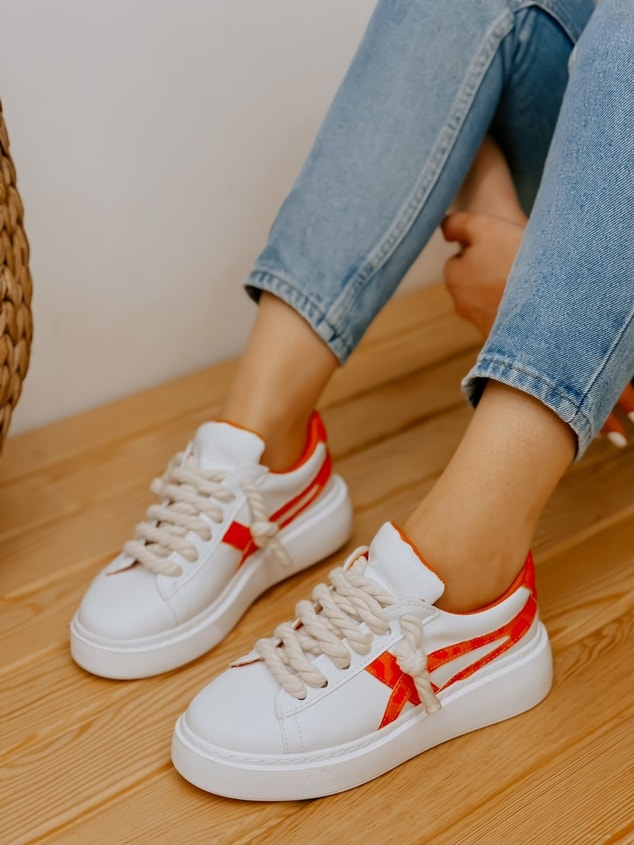 Beyaz Turuncu (Kansas) Kadın Bağcıklı Sneakers